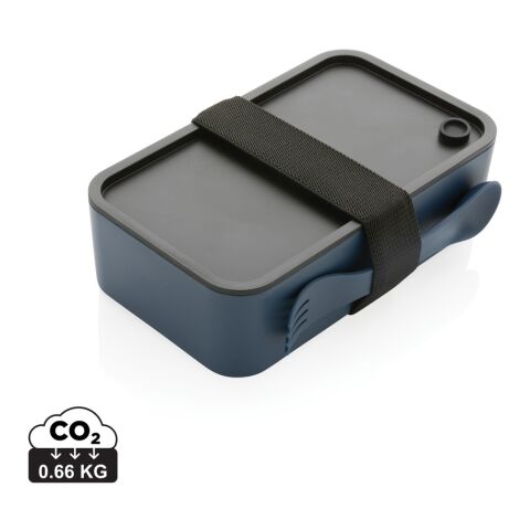 Werbeartikel GRS RPP Lunchbox mit Göffel – navy blau – mit Logo bedruckt
