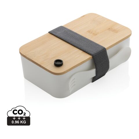 RCS Recycled PP Lunchbox mit Bambusdeckel weiß | ohne Werbeanbringung | Nicht verfügbar | Nicht verfügbar