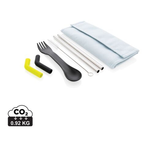 Werbeartikel Tierra 2-teiliges Trinkhalm- und Besteckset – blau – mit Logo bedruckt