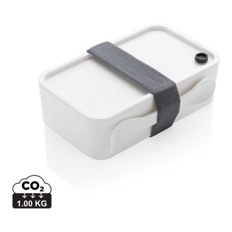 Werbeartikel PP Lunchbox mit Göffel – weiß – mit Logo bedruckt