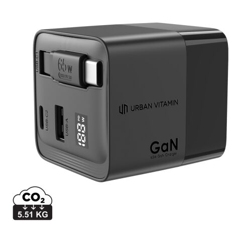 Urban Vitamin Mendocino 65W GaN-Charger mit einziehb. Kabel schwarz | ohne Werbeanbringung | Nicht verfügbar | Nicht verfügbar