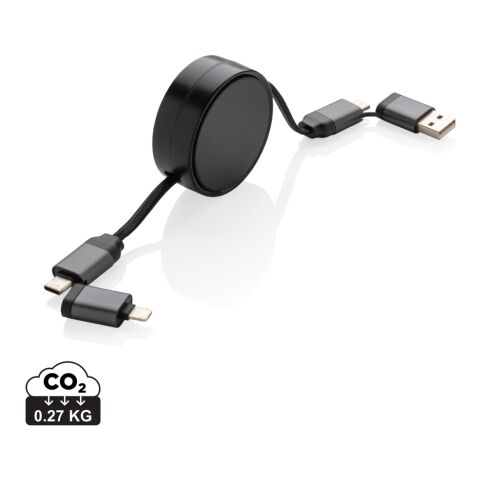 Terra aufrollbares 6-in-1 45W-Kabel aus RCS recyc. Aluminium grau | ohne Werbeanbringung | Nicht verfügbar | Nicht verfügbar