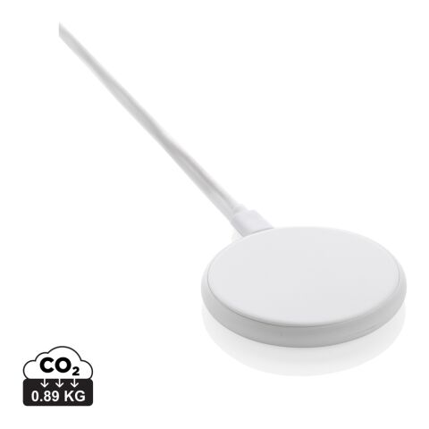 Werbeartikel Magnapad magnetisches 3-in-1 15W Ladepad aus RCS rPlastik – weiß – mit Logo bedruckt