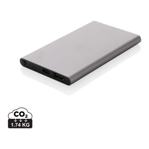 Premium-Werbeartikel Powerbank 4.000mAh RCS Aluminium – grau – mit Logo bedruckt nachhaltig für das Mitarbeiter-Onboarding
