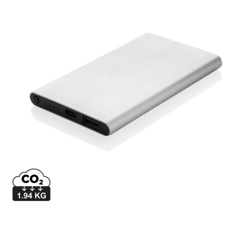 Werbeartikel 4.000mAh Type-C Powerbank aus RCS recyeltem ABS & Aluminium | silber | mit Logo bedrucken