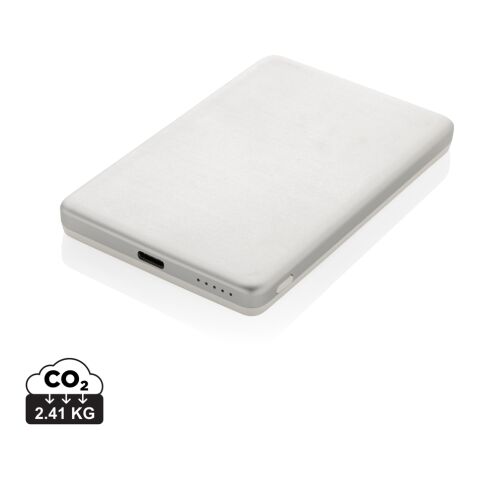 Werbeartikel Orion 5.000mAh 5W magnetische Powerbank aus RCS rec. Alu – silber – mit Logo bedruckt