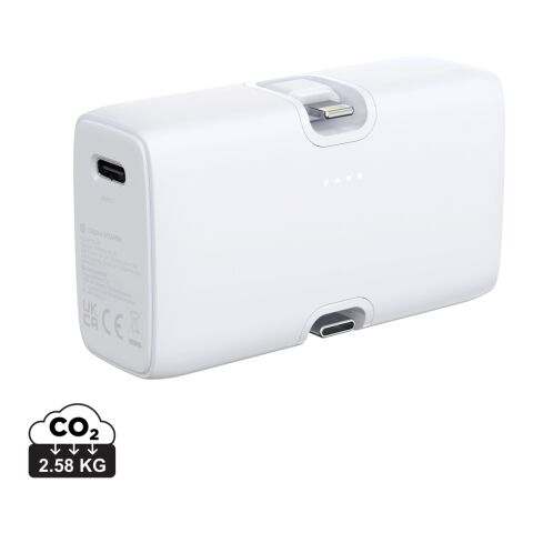 Werbeartikel Urban Vitamin Los Angeles 20W Powerbank aus RCS rec. Plastik – weiß – mit Logo bedruckt