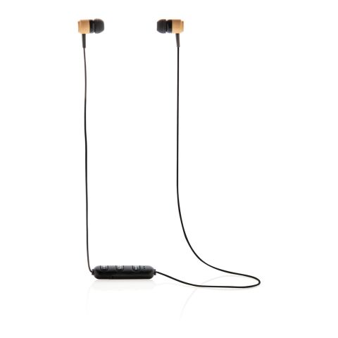 Kabellose Ohrhörer aus Bambus braun-schwarz | ohne Werbeanbringung | Nicht verfügbar | Nicht verfügbar