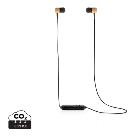 Kabellose Ohrhörer aus Bambus braun-schwarz | ohne Werbeanbringung | Nicht verfügbar | Nicht verfügbar