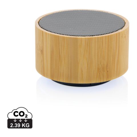 Werbeartikel Kabelloser 3W-Lautsprecher aus RCS rKunststoff & Bambus – schwarz – mit Logo bedruckt