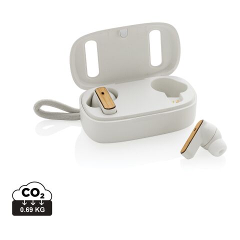 TWS-Ohrhörer aus recyceltem RCS-Kunststoff und FSC®-Bambus weiß | ohne Werbeanbringung | Nicht verfügbar | Nicht verfügbar