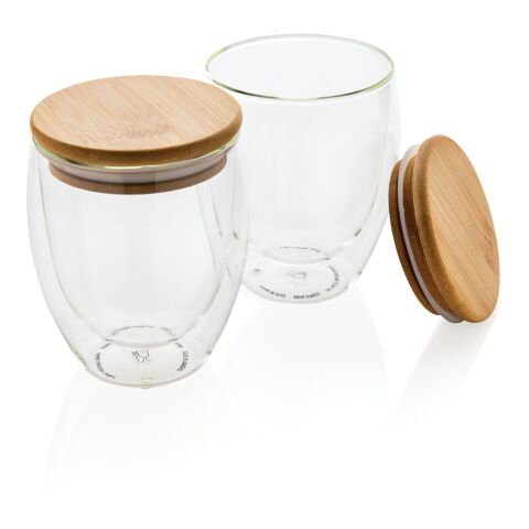2-tlg Set Borosilikatgläser mit Bambusdeckel 250ml