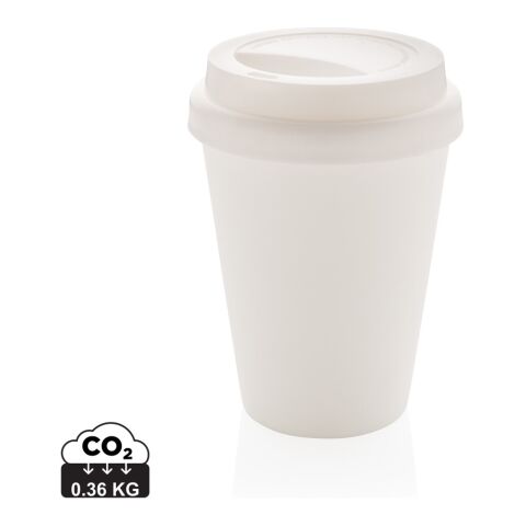 Werbeartikel Wiederverwendbarer doppelwandiger Kaffeebecher 300 ml – weiß – mit Logo bedruckt