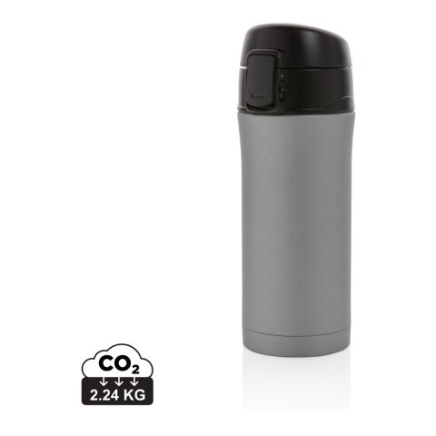 Werbeartikel 300 ml Metallic Vakuum-Isolierbecher aus Edelstahl mit Easy-Lock & Auto-Halter-Passform – grau – mit Logo bedruckt