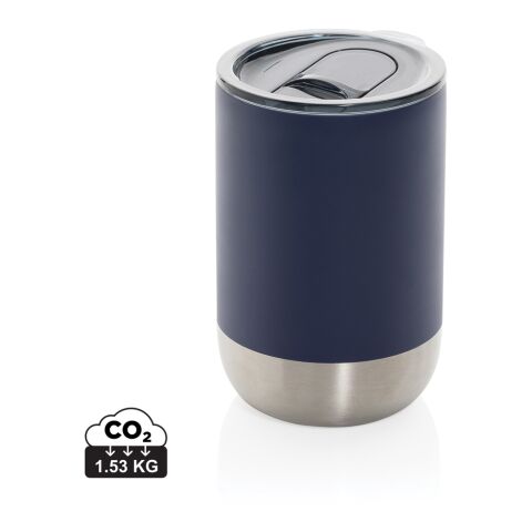 Werbeartikel 360 ml Coffee-to-go Thermobecher aus RCS Recycling-Edelstahl vakuumisoliert mit Schiebedeckel – navy blau – mit Logo bedruckt