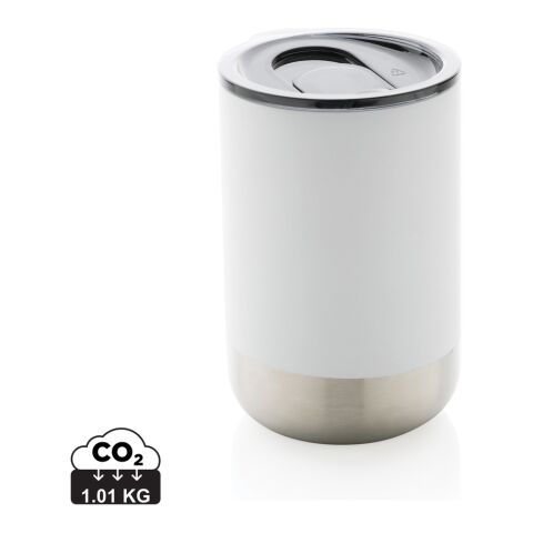 Werbeartikel 360 ml Coffee-to-go Thermobecher aus RCS Recycling-Edelstahl vakuumisoliert mit Schiebedeckel – weiß – mit Logo bedruckt