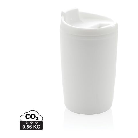 Werbeartikel GRS recycelter PP-Becher mit Flip-Deckel – weiß