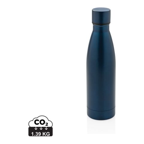 Werbeartikel Solid 500ml Isolierflasche 85% RCS recycelter Edelstahl vakuumisoliert 15h kalt 5h warm inkl. FSC-Box – blau – mit Logo bedruckt