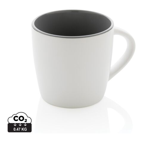 Werbeartikel Keramiktasse innen coloriert, 300 ml – weiß-grau – mit Logo bedruckt
