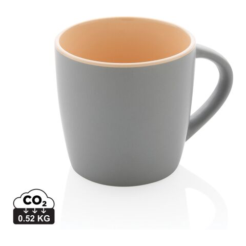 Werbeartikel Keramiktasse innen coloriert, 300ml – braun-grau – mit Logo bedruckt