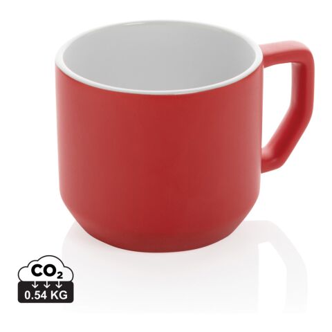 Werbegeschenk Kaffeebecher Moderne Keramiktasse – rot – mit Logodruck 350 ml für die Büroküche