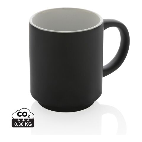 Werbeartikel 180 ml stapelbare Kaffeetasse aus Keramik platzsparend spülmaschinenfest nach EN12875-1 inkl. Box – schwarz – mit Logo bedruckt