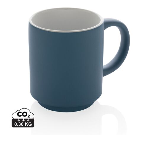 Werbeartikel 180 ml stapelbare Kaffeetasse aus Keramik platzsparend spülmaschinenfest nach EN12875-1 inkl. Box – blau – mit Logo bedruckt