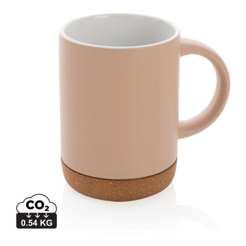 Werbeartikel Keramikbecher mit Korkboden – braun – mit Logodruck 280 ml für das Mitarbeiter-Onboarding