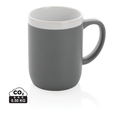 Werbeartikel Keramiktasse mit weißem Rand, 300ml – grau-weiß – mit Logo bedruckt