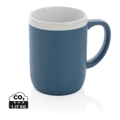 Werbeartikel Keramiktasse mit weißem Rand, 300 ml – blau-weiß – mit Logo bedruckt