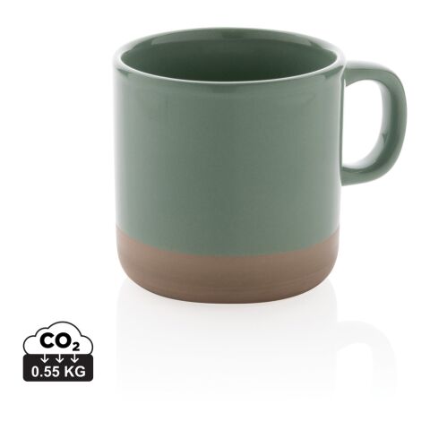 Werbeartikel Kaffeebecher glasiert – grün – mit Logodruck 360 ml für die Büroküche