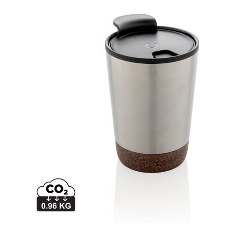 Werbeartikel 300 ml doppelwandiger Edelstahl-Kaffeebecher mit Korkdetails, GRS-zertifiziert (52% Recyclinganteil), BPA-frei – silber – mit Logo