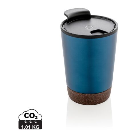 GRS rPP Edelstahl-Kaffeebecher mit Kork blau | ohne Werbeanbringung | Nicht verfügbar | Nicht verfügbar
