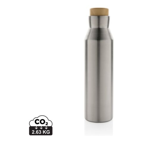 Nachhaltiger Werbeartikel Edelstahl Vakuum Trinkflasche 500 ml Gaia RCS recycelt auslaufsicher BPA-frei – silber – mit Logo bedruckt