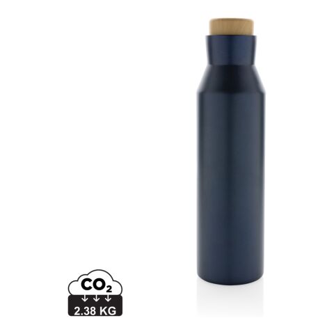 Werbeartikel Edelstahl Vakuum Trinkflasche 500 ml Gaia RCS recycelt auslaufsicher BPA-frei – blau – mit Logo bedruckt