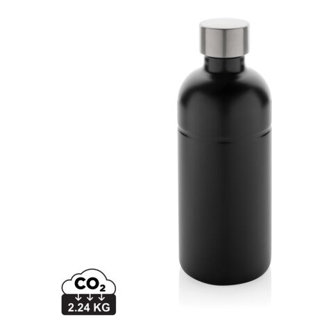 Werbeartikel Soda 800 ml Trinkflasche kohlensäuregeeignet aus RCS recyceltem Stainless-Steel auslaufsicher & BPA-frei – schwarz – mit Logo bedruckt
