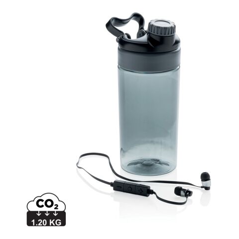 Auslaufsichere Flasche mit kabellosem Kopfhörer grau-schwarz | ohne Werbeanbringung | Nicht verfügbar | Nicht verfügbar