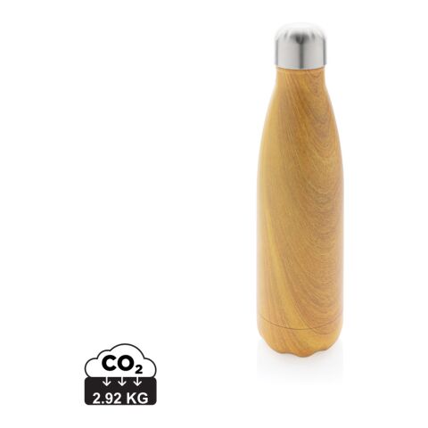 Vakuumisolierte Stainless Steel Flasche mit Holzoptik gelb | ohne Werbeanbringung | Nicht verfügbar | Nicht verfügbar