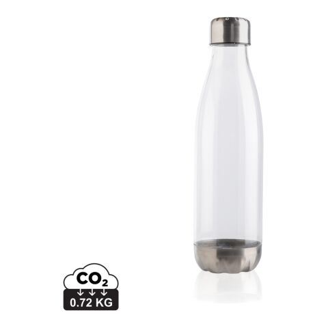 Werbeartikel 500 ml Trinkflasche auslaufsicher mit Edelstahl-Deckel & Boden BPA-frei transparent – weiß – mit Logo bedruckt