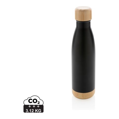 Vakuum Edelstahlflasche mit Deckel und Boden aus Bambus schwarz | ohne Werbeanbringung | Nicht verfügbar | Nicht verfügbar