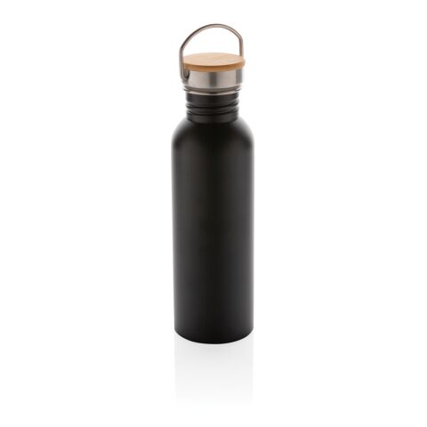 Moderne Stainless-Steel Flasche mit Bambusdeckel schwarz | ohne Werbeanbringung | Nicht verfügbar | Nicht verfügbar