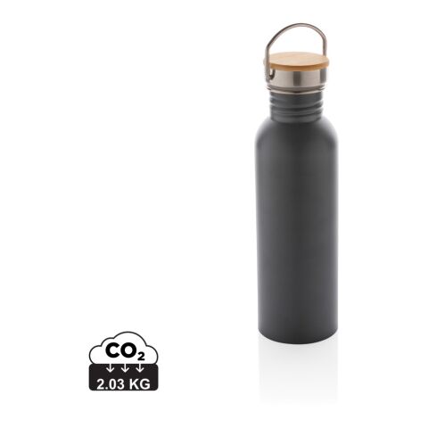 Moderne Stainless-Steel Flasche mit Bambusdeckel grau | ohne Werbeanbringung | Nicht verfügbar | Nicht verfügbar