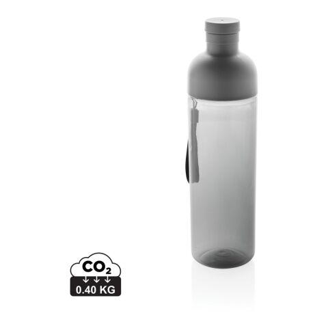 Werbeartikel Impact 600 ml Wasserflasche 96% RCS recyceltes PET auslaufsicher mit Trageriemen & Eiswürfel-Öffnung – schwarz – mit Logo bedruckt