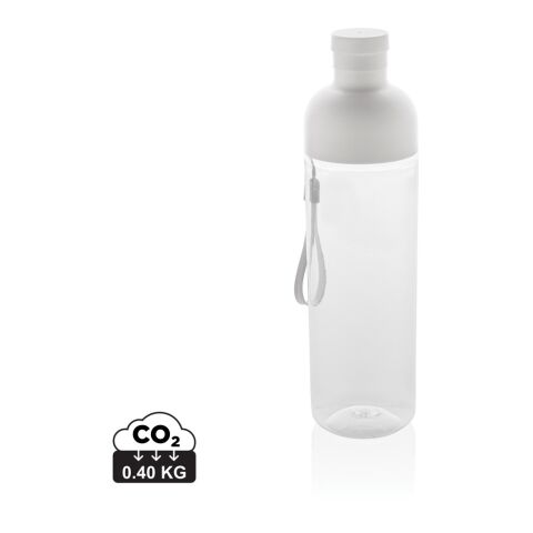 Werbeartikel Impact 600 ml Wasserflasche 96% RCS recyceltes PET auslaufsicher mit Trageriemen & Eiswürfel-Öffnung – weiß – mit Logo bedruckt