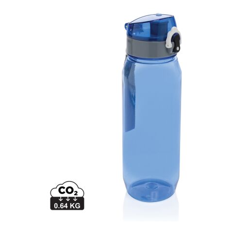 Werbeartikel Yide Wasserflasche 800ml aus 100% RCS recyceltem RPET Einhand-Deckel auslaufsicher mit Tragegriff – blau – mit Logo bedruckt