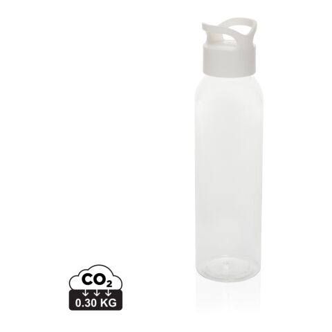 Werbeartikel 650 ml Wasserflasche aus 99% recyceltem RCS rPET BPA-frei & mit Trage-Schraubverschluss – weiß – mit Logo bedruckt