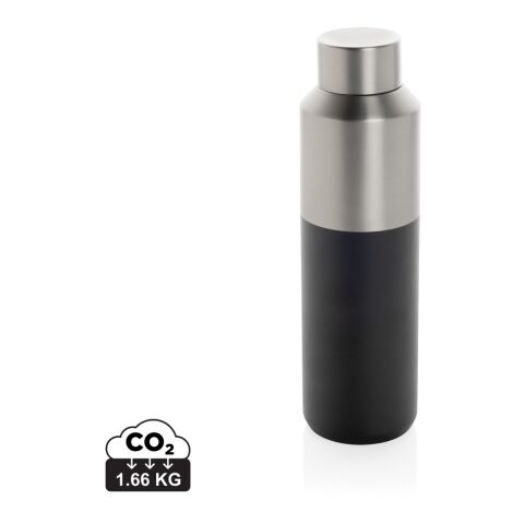 Werbeartikel Edelstahl Vakuum Trinkflasche 600 ml Fluid RCS recycelt doppelwandig BPA-frei – schwarz – mit Logo bedruckt