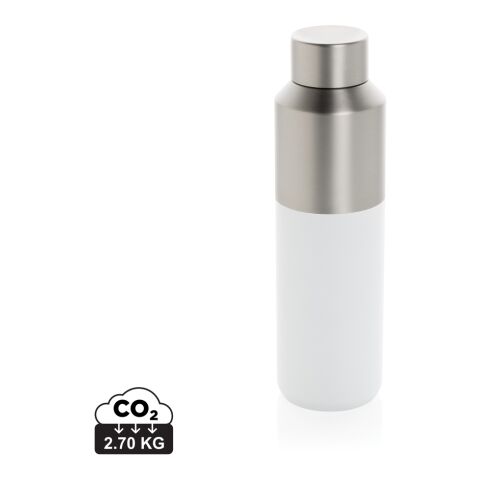 Werbeartikel Edelstahl Vakuum Trinkflasche 600 ml Fluid RCS recycelt doppelwandig BPA-frei – weiß – mit Logo bedruckt