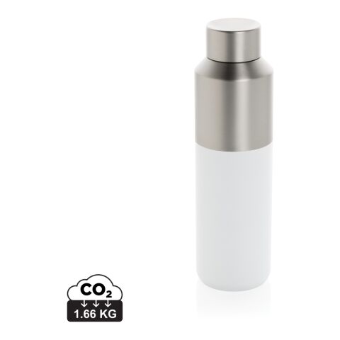 Werbeartikel Edelstahl Vakuum Trinkflasche 600 ml Fluid RCS recycelt doppelwandig BPA-frei – weiß – mit Logo bedruckt