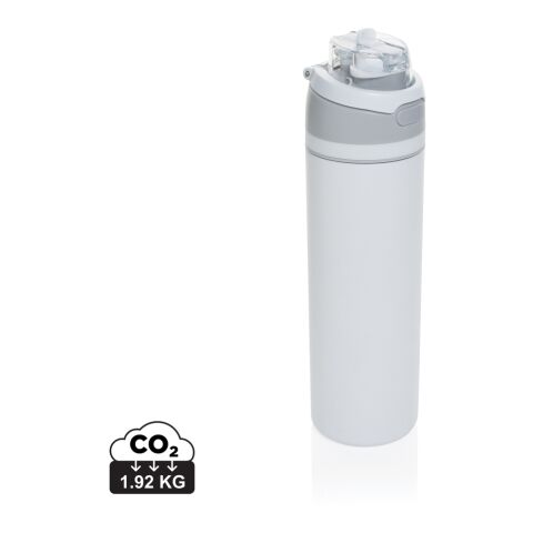Werbeartikel Omni Sip 700 ml Wasserflasche aus RCS recyceltem Edelstahl mit Duo-Trinksystem Strohhalm & Weitöffnung – weiß – mit Logo bedruckt